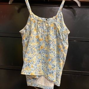 yellow and blue summer top with adjustable straps